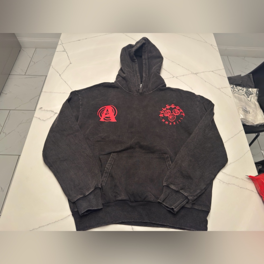 Men's Black Hoodie with Red Accents